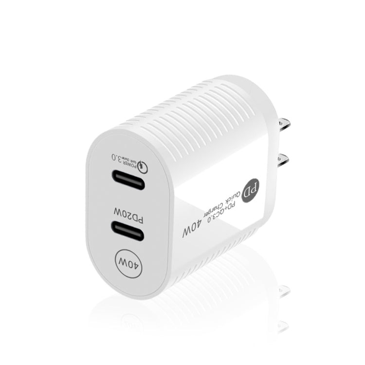 40W Dual Port PD / Type-C Fast Charger for iPhone / iPad Series, US Plug, US Plug