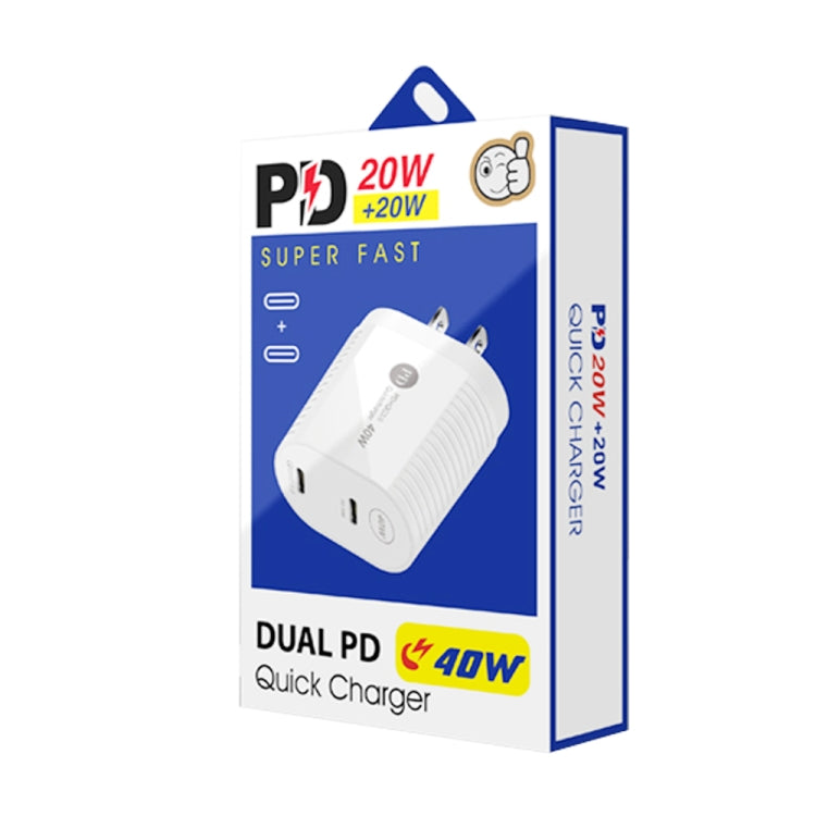Chargeur rapide 40 W double port PD/Type-C pour iPhone/iPad, prise US