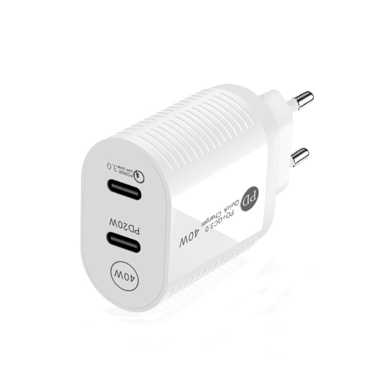 40W Dual Port PD / Type-C Fast Charger for iPhone / iPad Series, EU Plug, EU Plug