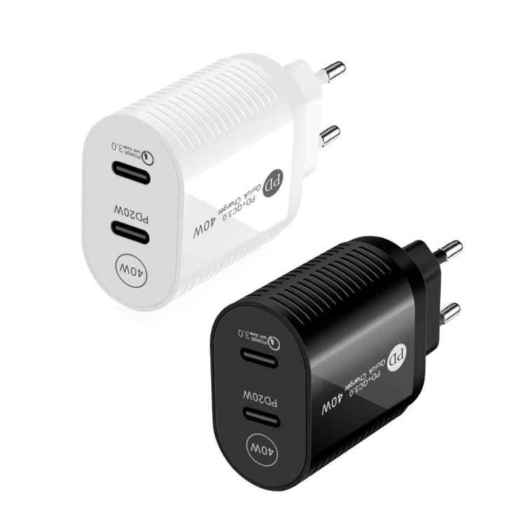 40W Dual Port PD / Type-C Fast Charger for iPhone / iPad Series, EU Plug, EU Plug