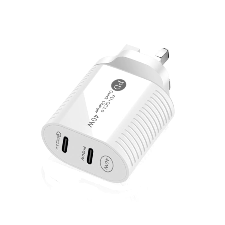 40W Dual Port PD / Type-C Fast Charger for iPhone / iPad Series, UK Plug, UK Plug