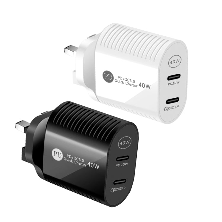 Chargeur rapide 40 W double port PD/Type-C pour iPhone/iPad, prise britannique
