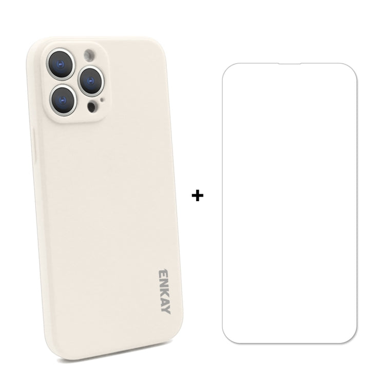 Hat-Prince ENKAY Liquid Silicone Shockproof Protective Case Drop Protection Cover + 9H Tempered Glass Screen Protector for iPhone 13 Pro, For iPhone 13 Pro