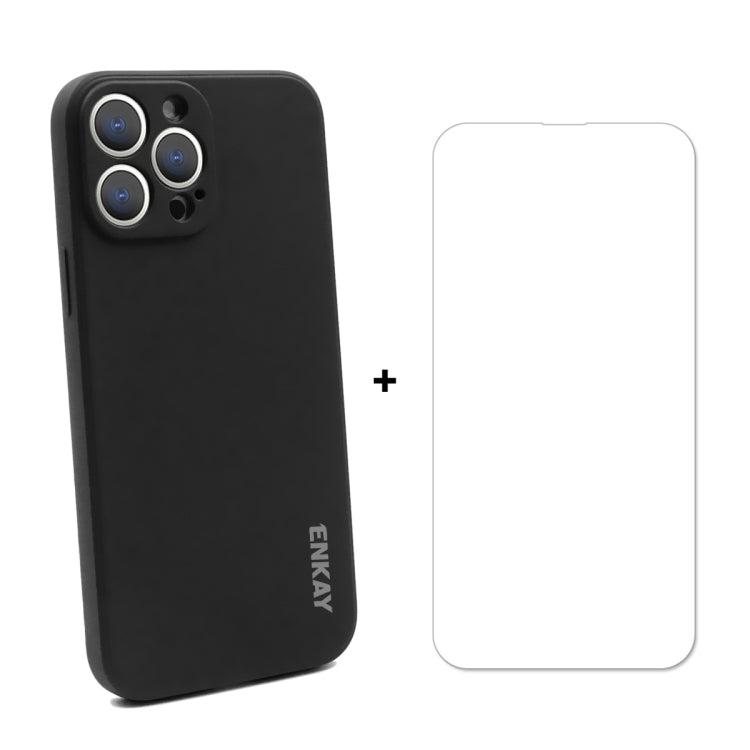 Hat-Prince ENKAY Liquid Silicone Shockproof Protective Case Drop Protection Cover + 9H Tempered Glass Screen Protector for iPhone 13 Pro, For iPhone 13 Pro