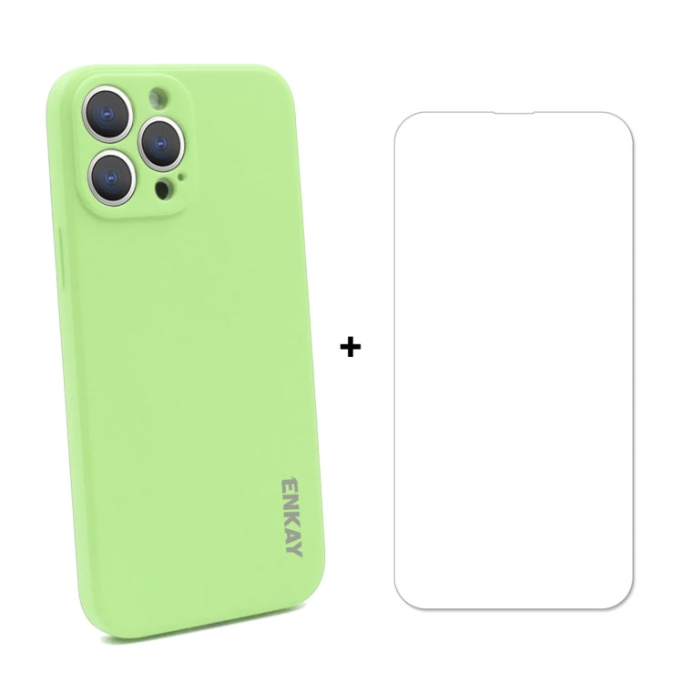 Hat-Prince ENKAY Liquid Silicone Shockproof Protective Case Drop Protection Cover + 9H Tempered Glass Screen Protector for iPhone 13 Pro, For iPhone 13 Pro