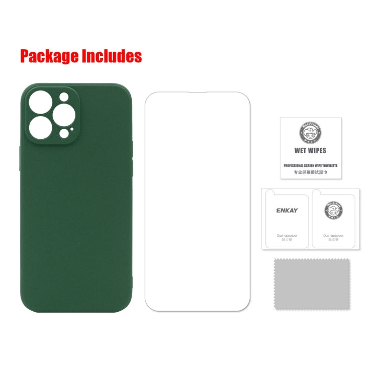 Hat-Prince ENKAY Liquid Silicone Shockproof Protective Case Drop Protection Cover + 9H Tempered Glass Screen Protector for iPhone 13 Pro, For iPhone 13 Pro