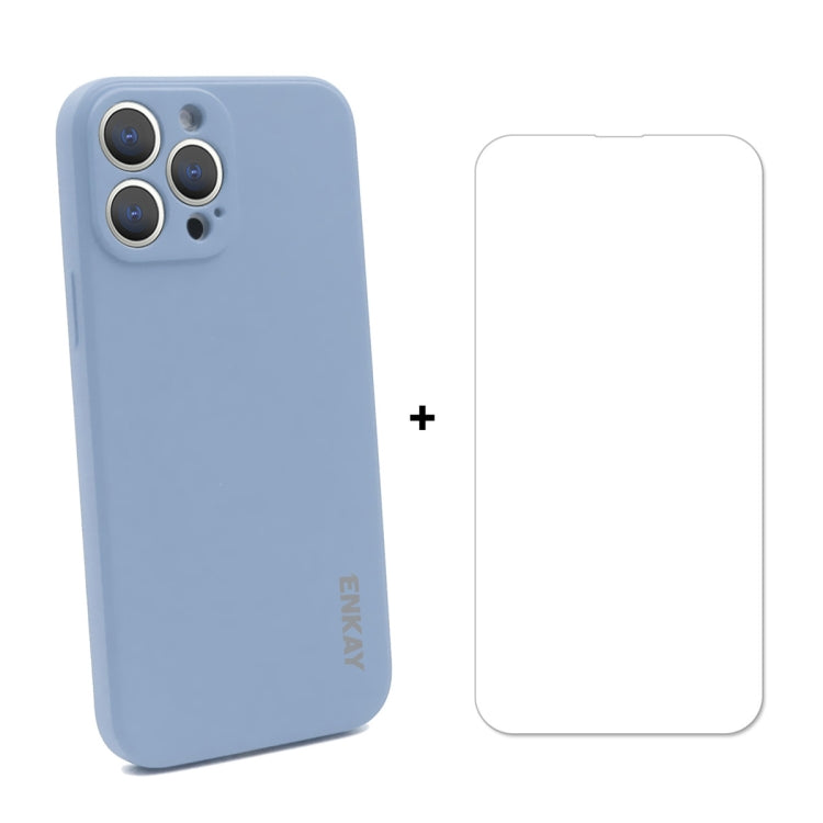 Hat-Prince ENKAY Liquid Silicone Shockproof Protective Case Drop Protection Cover + 9H Tempered Glass Screen Protector for iPhone 13 Pro Max, For iPhone 13 Pro Max