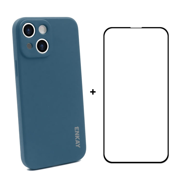 Coque de protection antichoc en silicone liquide Hat-Prince ENKAY + film de protection en verre trempé à couverture complète pour iPhone 13 mini