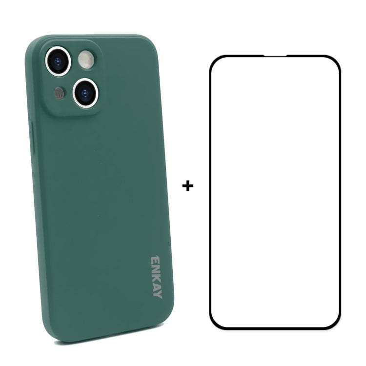 Coque de protection antichoc en silicone liquide Hat-Prince ENKAY + film de protection en verre trempé à couverture complète pour iPhone 13 mini