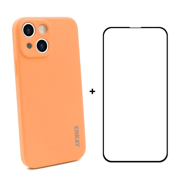 Coque de protection antichoc en silicone liquide Hat-Prince ENKAY + film de protection en verre trempé à couverture complète pour iPhone 13 mini