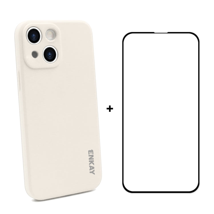 Coque de protection antichoc en silicone liquide Hat-Prince ENKAY + film de protection en verre trempé à couverture complète pour iPhone 13