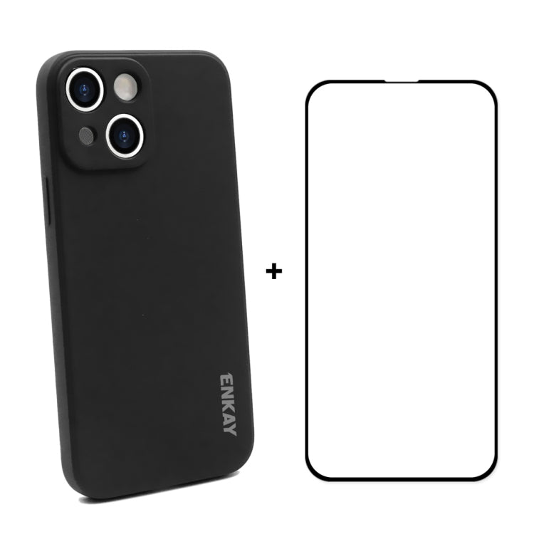 Coque de protection antichoc en silicone liquide Hat-Prince ENKAY + film de protection en verre trempé à couverture complète pour iPhone 13