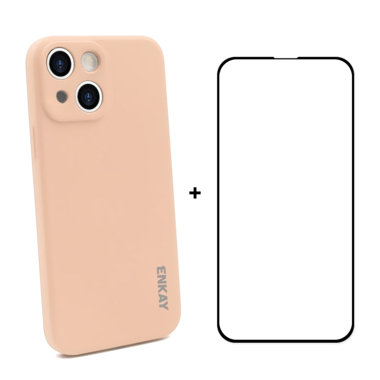 Coque de protection antichoc en silicone liquide Hat-Prince ENKAY + film de protection en verre trempé à couverture complète pour iPhone 13