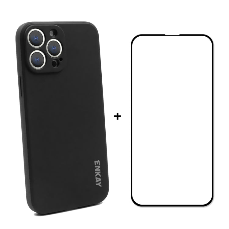 Coque de protection antichoc en silicone liquide Hat-Prince ENKAY + film de protection en verre trempé à couverture complète pour iPhone 13 Pro