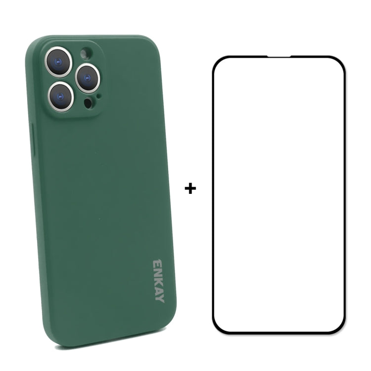Coque de protection antichoc en silicone liquide Hat-Prince ENKAY + film de protection en verre trempé à couverture complète pour iPhone 13 Pro