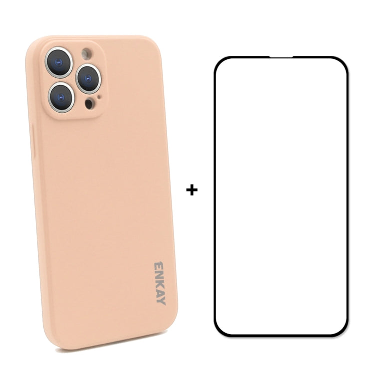 Coque de protection antichoc en silicone liquide Hat-Prince ENKAY + film de protection en verre trempé à couverture complète pour iPhone 13 Pro
