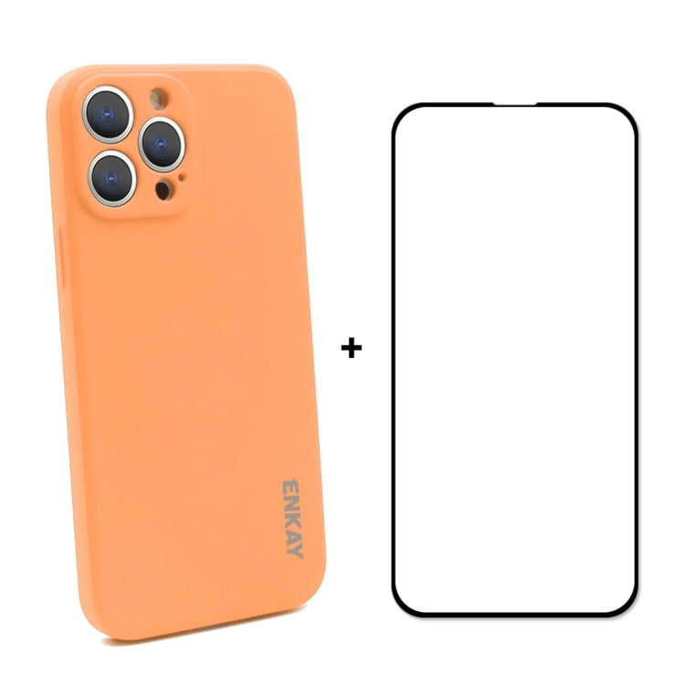 Coque de protection antichoc en silicone liquide Hat-Prince ENKAY + film de protection en verre trempé à couverture complète pour iPhone 13 Pro