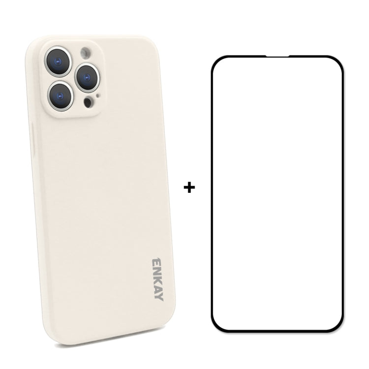 Coque de protection antichoc en silicone liquide Hat-Prince ENKAY + film de protection en verre trempé à couverture complète pour iPhone 13 Pro Max