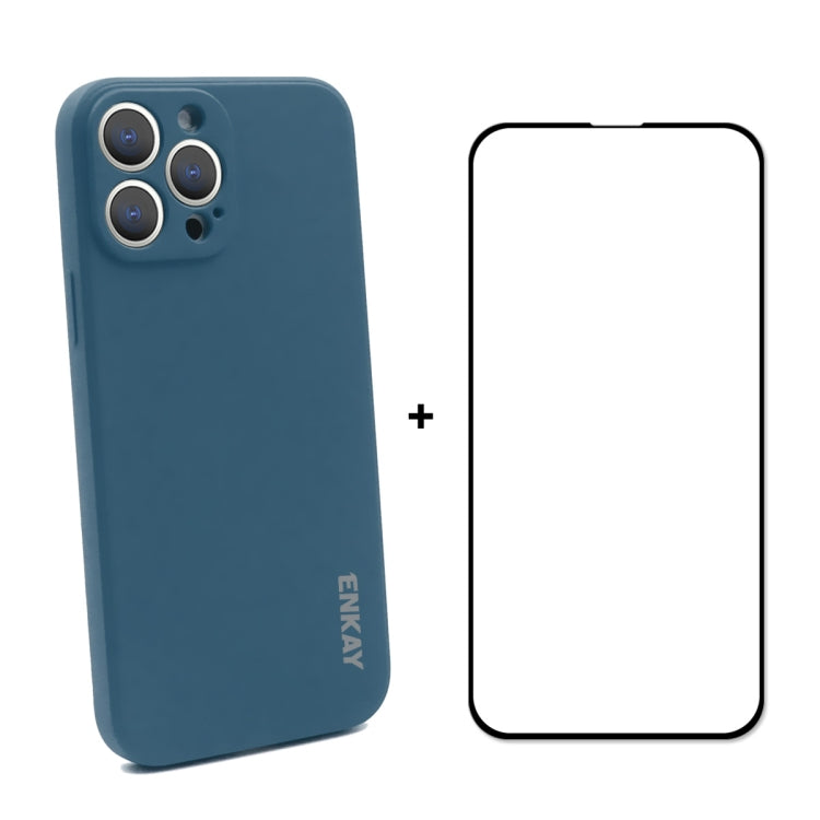 Coque de protection antichoc en silicone liquide Hat-Prince ENKAY + film de protection en verre trempé à couverture complète pour iPhone 13 Pro Max