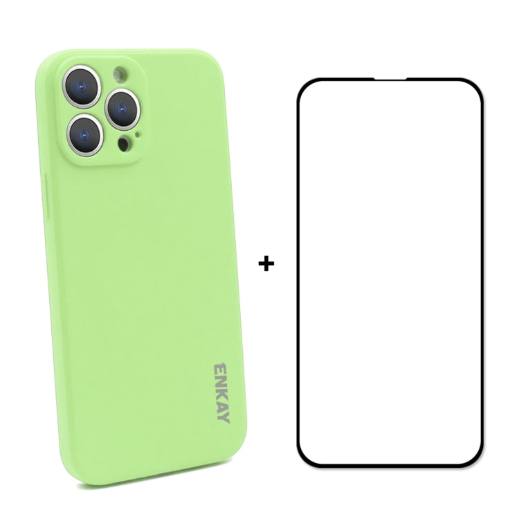 Coque de protection antichoc en silicone liquide Hat-Prince ENKAY + film de protection en verre trempé à couverture complète pour iPhone 13 Pro Max