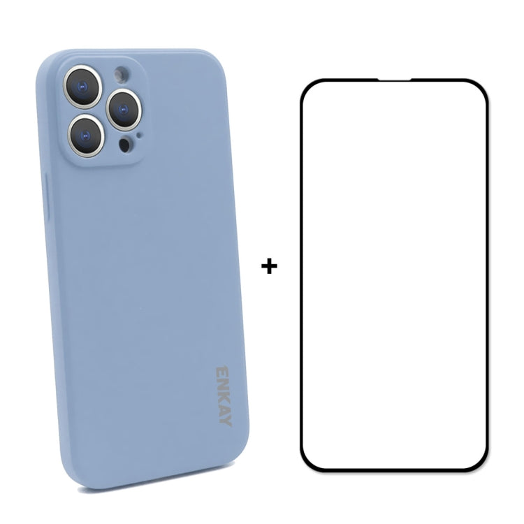 Coque de protection antichoc en silicone liquide Hat-Prince ENKAY + film de protection en verre trempé à couverture complète pour iPhone 13 Pro Max