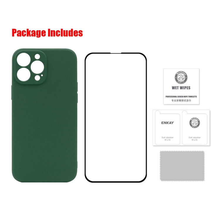 Hat-Prince ENKAY Liquid Silicone Shockproof Protective Case Drop Protection Cover + Full Coverage Tempered Glass Protector Film for iPhone 13 Pro Max, For iPhone 13 Pro Max