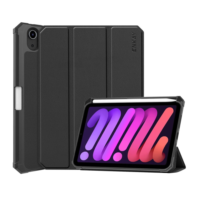 Étui à rabat horizontal en cuir PU et TPU ENKAY Custer avec support pliable en trois parties, fonction veille/réveil et porte-stylo pour iPad mini 2024/mini 6, pour iPad mini 6 2021