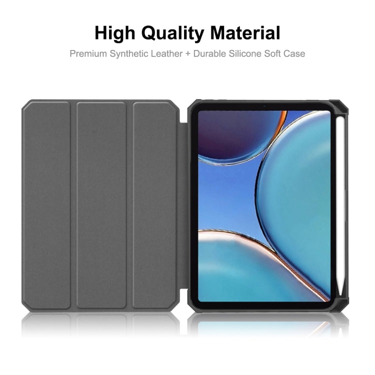 Étui à rabat horizontal en cuir PU et TPU ENKAY Custer avec support pliable en trois parties, fonction veille/réveil et porte-stylo pour iPad mini 2024/mini 6, pour iPad mini 6 2021