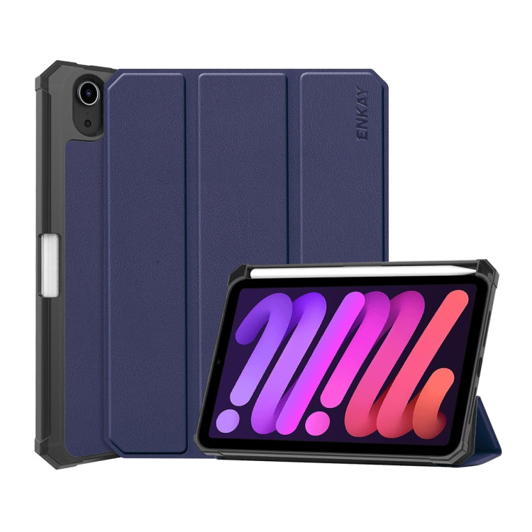 Étui à rabat horizontal en cuir PU et TPU ENKAY Custer avec support pliable en trois parties, fonction veille/réveil et porte-stylo pour iPad mini 2024/mini 6, pour iPad mini 6 2021