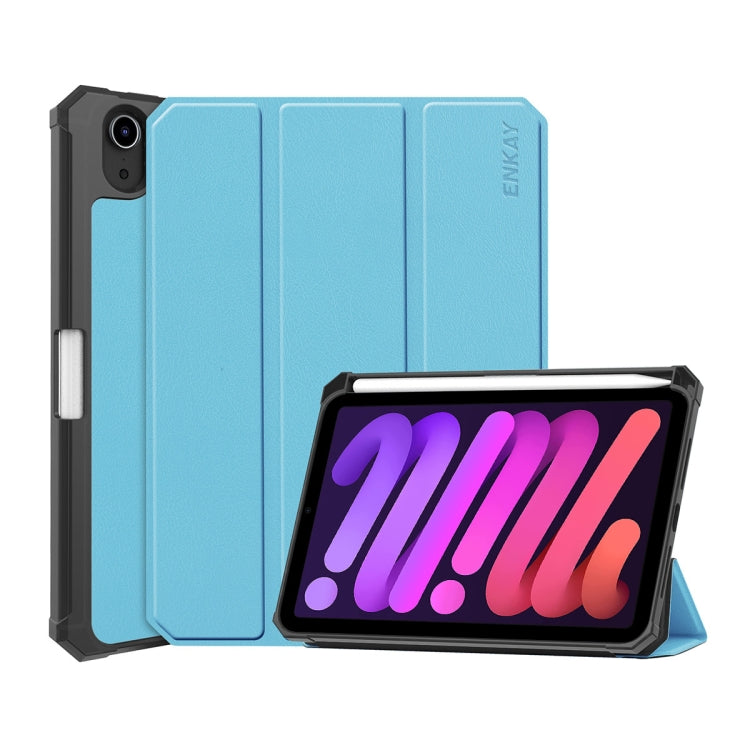 Étui à rabat horizontal en cuir PU et TPU ENKAY Custer avec support pliable en trois parties, fonction veille/réveil et porte-stylo pour iPad mini 2024/mini 6, pour iPad mini 6 2021