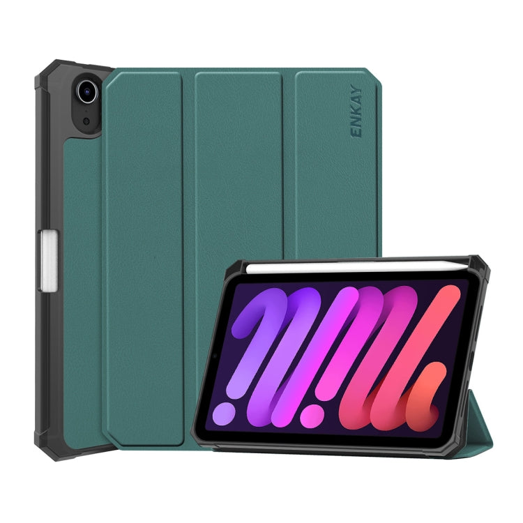 Étui à rabat horizontal en cuir PU et TPU ENKAY Custer avec support pliable en trois parties, fonction veille/réveil et porte-stylo pour iPad mini 2024/mini 6, pour iPad mini 6 2021