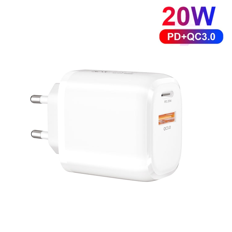 CS-20W Mini Portable PD3.0 + QC3.0 Dual Ports Fast Charger with 3A USB to 8 Pin Data Cable, Charger + USB to 8 Pin Cable