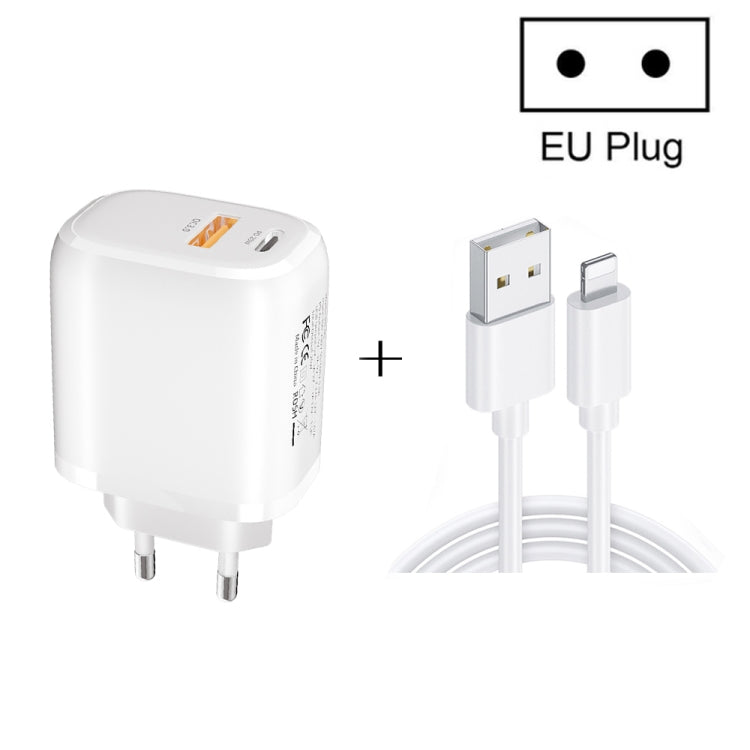 Chargeur rapide portable mini CS-20W PD3.0 + QC3.0 à deux ports avec câble de données USB 3 A vers 8 broches, chargeur + câble USB vers 8 broches