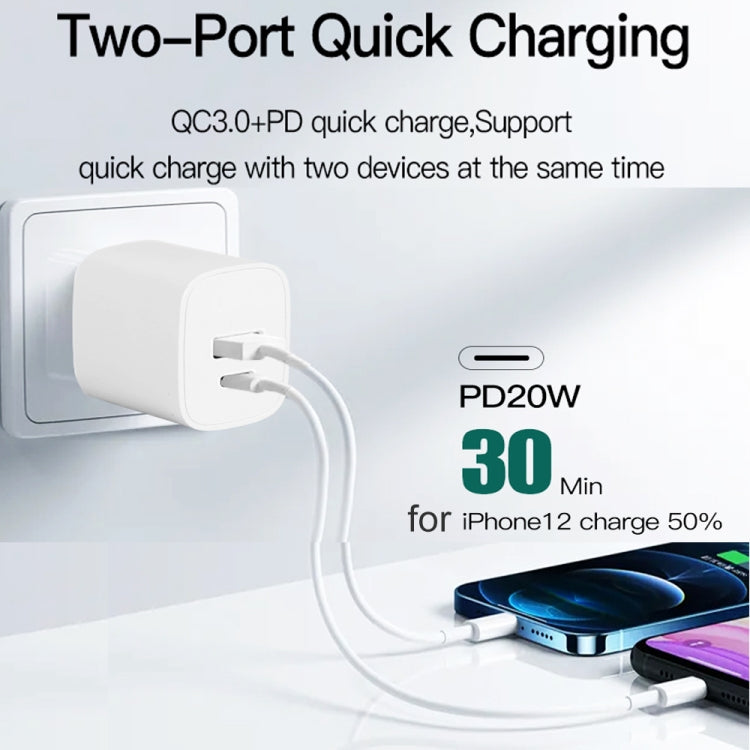 Chargeur rapide portable mini CS-20W PD3.0 + QC3.0 à deux ports avec câble de données USB 3 A vers 8 broches, chargeur + câble USB vers 8 broches