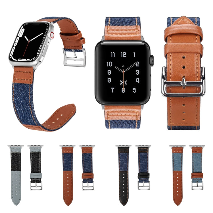 Denim Fit Leather Replacement Watch Strap For Apple Watch Series, 7 41mm / 6&SE&5&4 40mm / 3&2&1 38mm, 7 45mm / 6&SE&5&4 44mm / 3&2&1 42mm