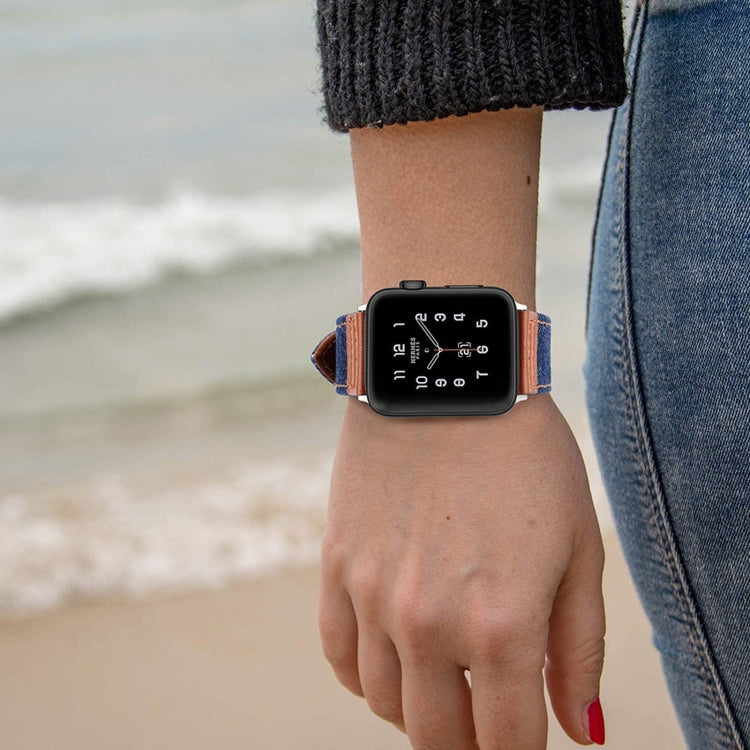 Denim Fit Leather Replacement Watch Strap For Apple Watch Series, 7 41mm / 6&SE&5&4 40mm / 3&2&1 38mm, 7 45mm / 6&SE&5&4 44mm / 3&2&1 42mm