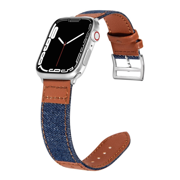Denim Fit Leather Replacement Watch Strap For Apple Watch Series, 7 41mm / 6&SE&5&4 40mm / 3&2&1 38mm, 7 45mm / 6&SE&5&4 44mm / 3&2&1 42mm