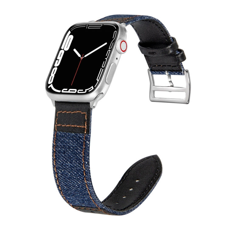 Denim Fit Leather Replacement Watch Strap For Apple Watch Series, 7 41mm / 6&SE&5&4 40mm / 3&2&1 38mm, 7 45mm / 6&SE&5&4 44mm / 3&2&1 42mm