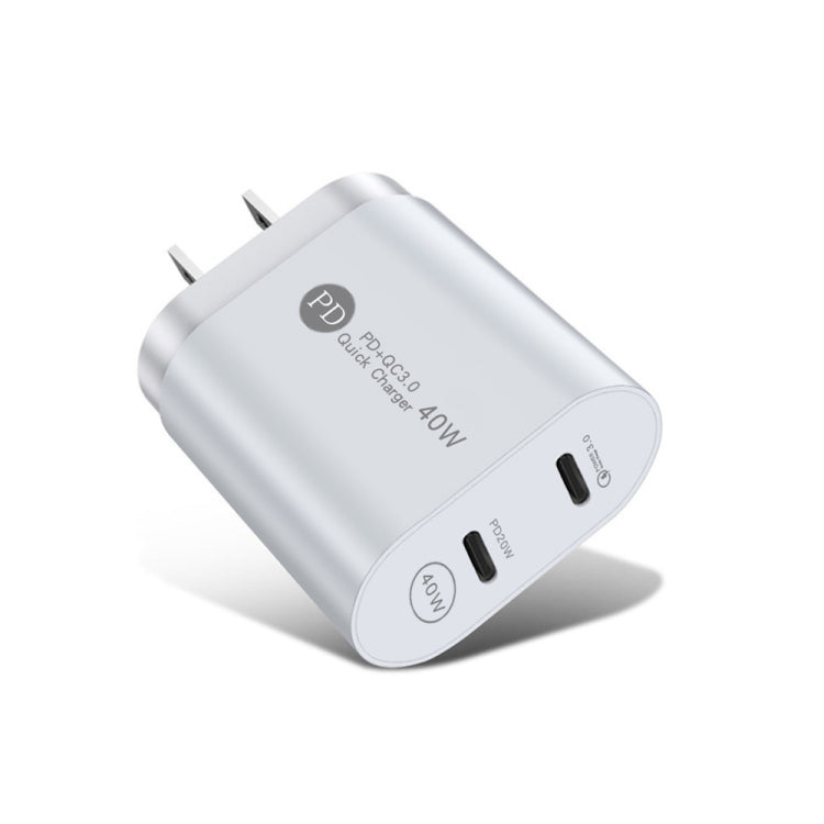 002 40W Dual Port PD USB-C / Type-C Fast Charger for iPhone / iPad Series, US Plug, US Plug