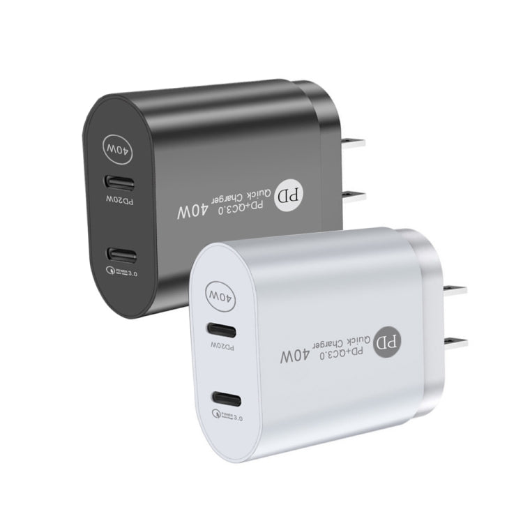 002 40W Dual Port PD USB-C / Type-C Fast Charger for iPhone / iPad Series, US Plug, US Plug