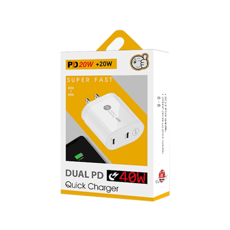 002 40W Dual Port PD USB-C / Type-C Fast Charger for iPhone / iPad Series, US Plug, US Plug