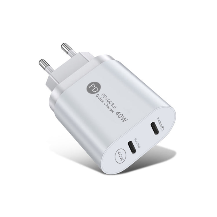 002 40W Dual Port PD / Type-C Fast Charger for iPhone / iPad Series, EU Plug, EU Plug