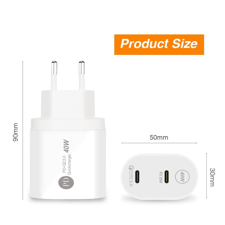 002 40W Dual Port PD / Type-C Fast Charger for iPhone / iPad Series, EU Plug, EU Plug