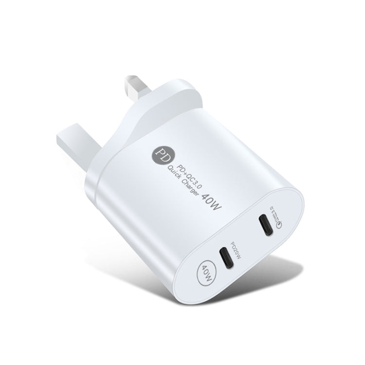 002 40W Dual Port PD USB-C / Type-C Fast Charger for iPhone / iPad Series, UK Plug, UK Plug