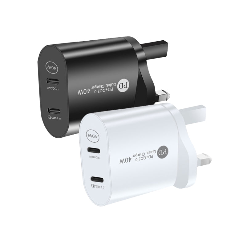 002 40W Dual Port PD USB-C / Type-C Fast Charger for iPhone / iPad Series, UK Plug, UK Plug