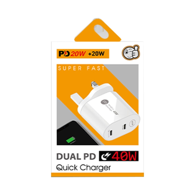 Chargeur rapide 40 W double port PD/Type-C avec câble de données USB-C vers 8 broches, prise britannique, prise britannique + câble Type-C vers 8 broches