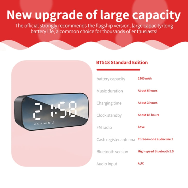 AEC BT518 Portable Wireless Bluetooth Speaker LED Alarm Clock Support AUX / TF Card / FM