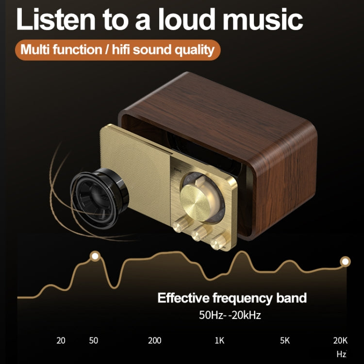 JY-66 Wood Texture Wireless BT5.0 Retro Classic Speaker FM Radio Support TF / U-Disk / AUX