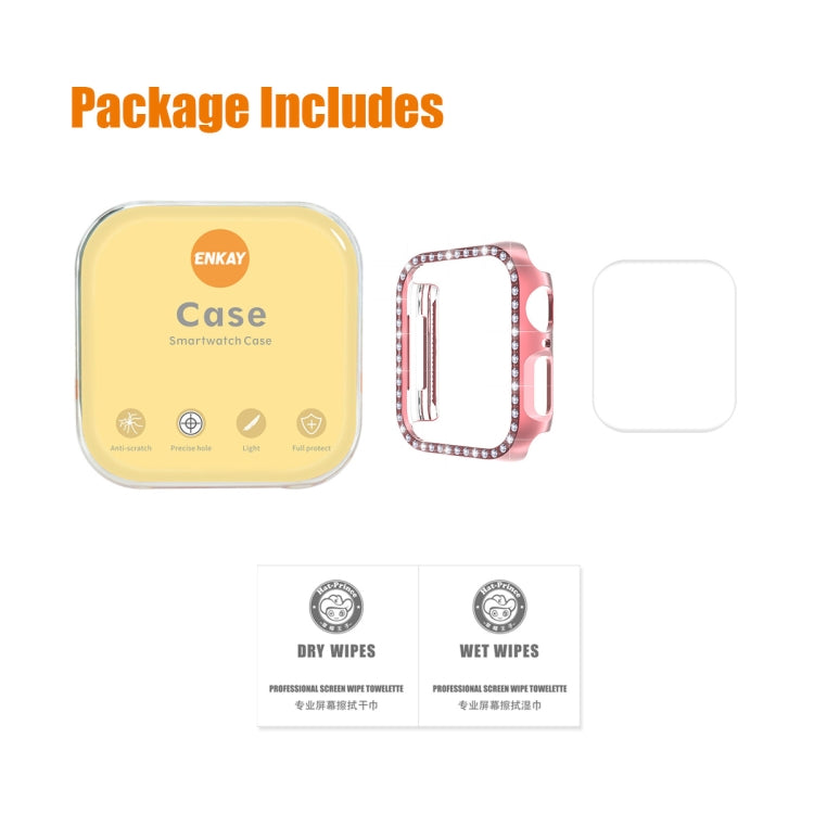 ENKAY Hat-Prince Electroplate PC Diamond Watch Case + Full Coverage Curved PET Screen Protector Film For Apple Watch Series 7 41mm