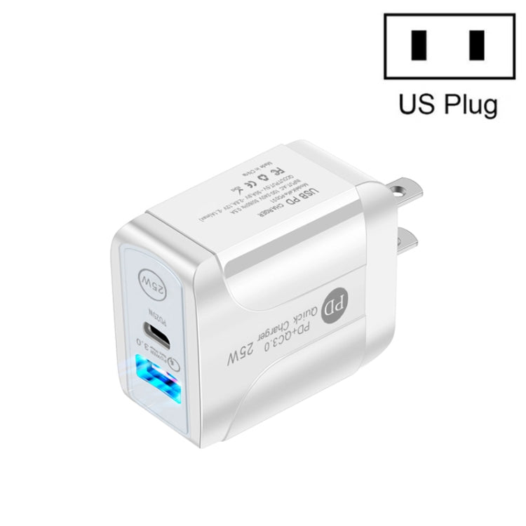 PD25W USB-C / Type-C + QC3.0 USB Dual Ports Fast Charger, US Plug, US Plug